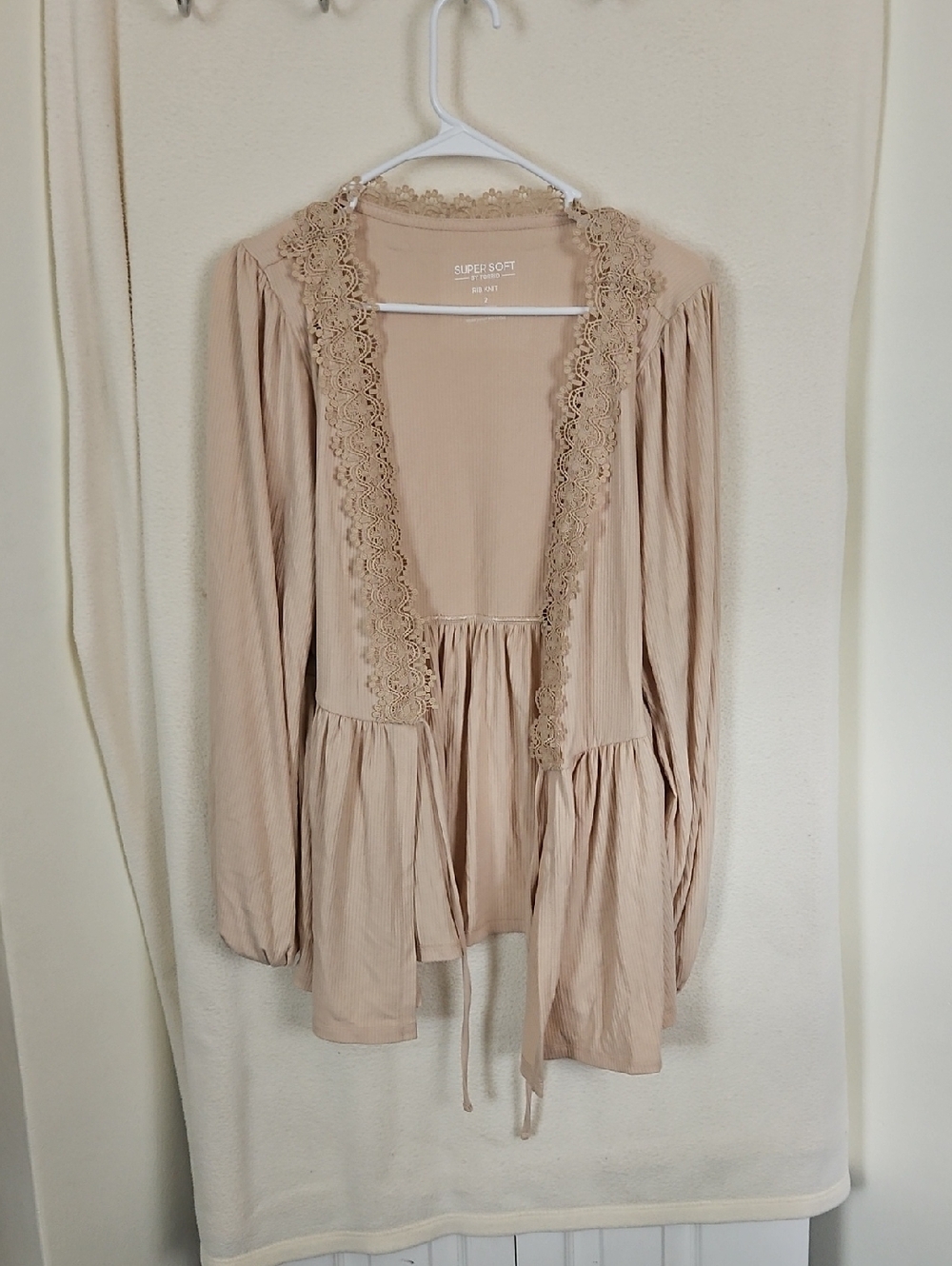 Torrid Soft Lace-Trim Open Cardigan in Tan